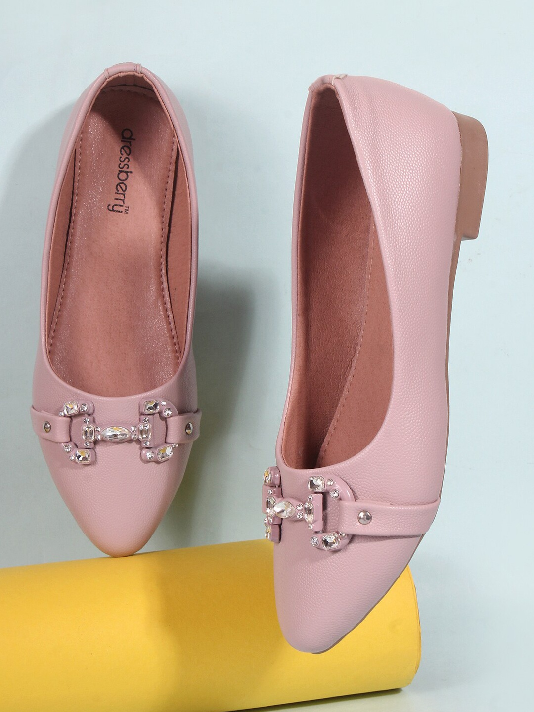 

DressBerry Pink Embellished Pointed Toe Ballerinas, Nude