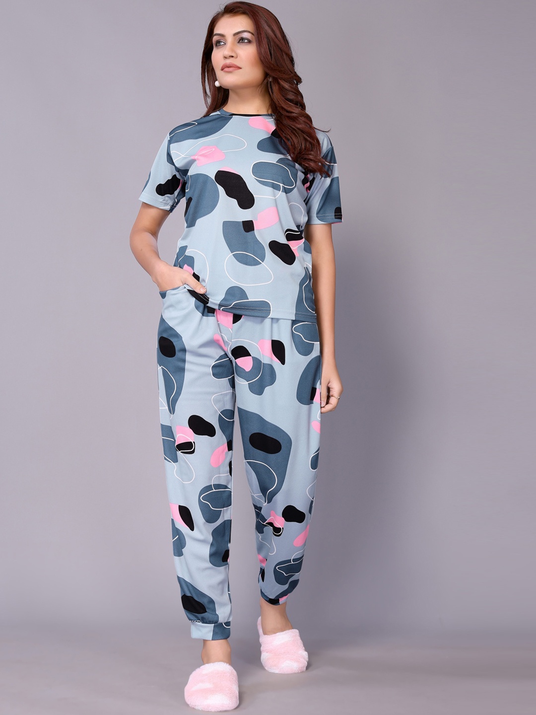 

vj fashion Printed T-Shirt With Joggers, Grey