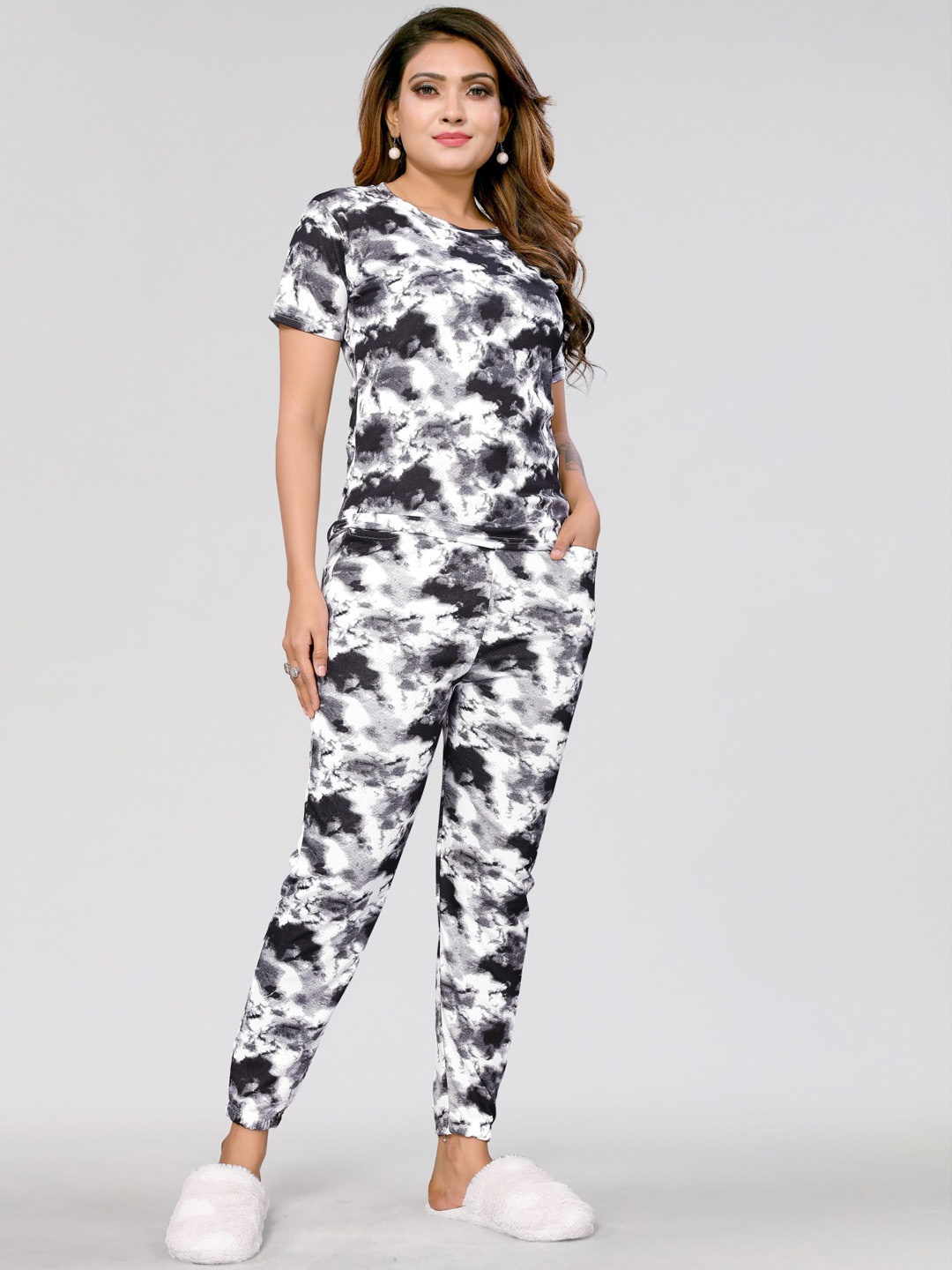 

vj fashion Tie & Dye T-Shirt With Joggers, Black