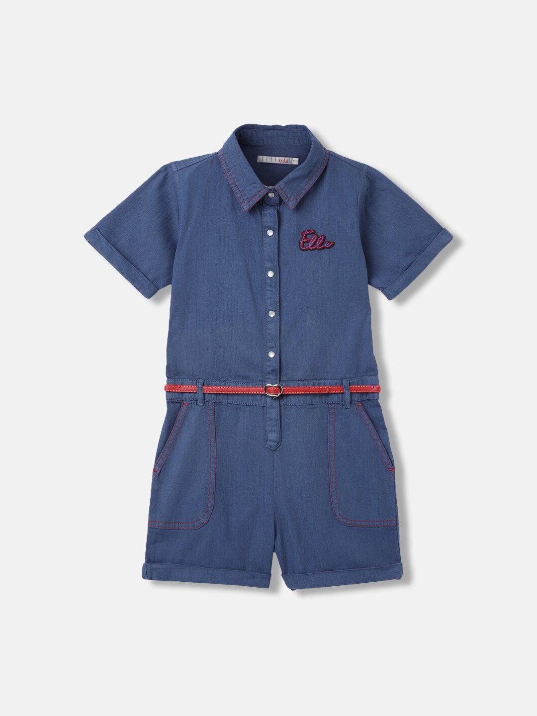

ELLE Girls Pure Cotton Basic Denim Playsuit, Blue