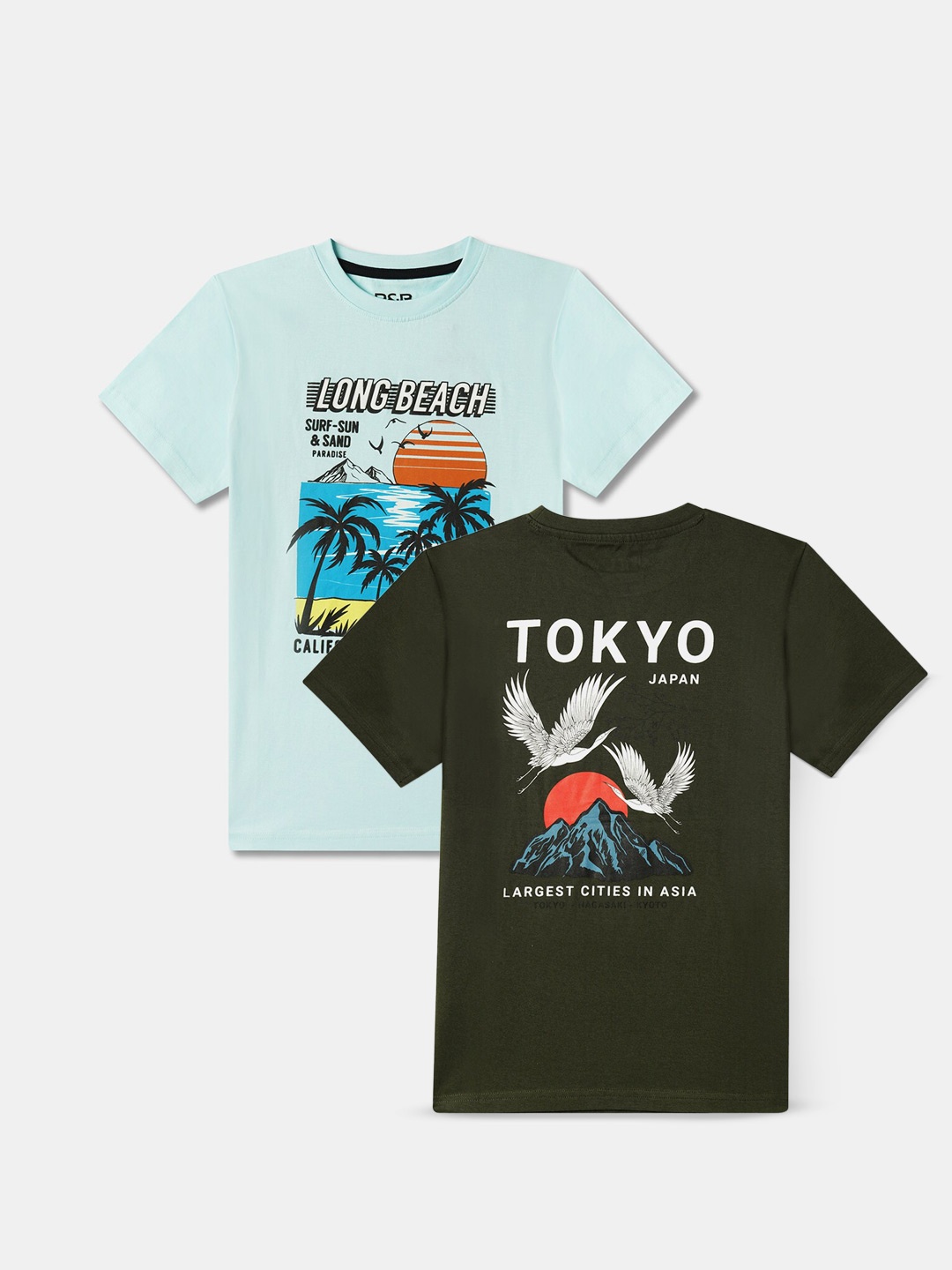

R&B Boys Pack Of 2 Graphic Printed Cotton T-shirts, Black