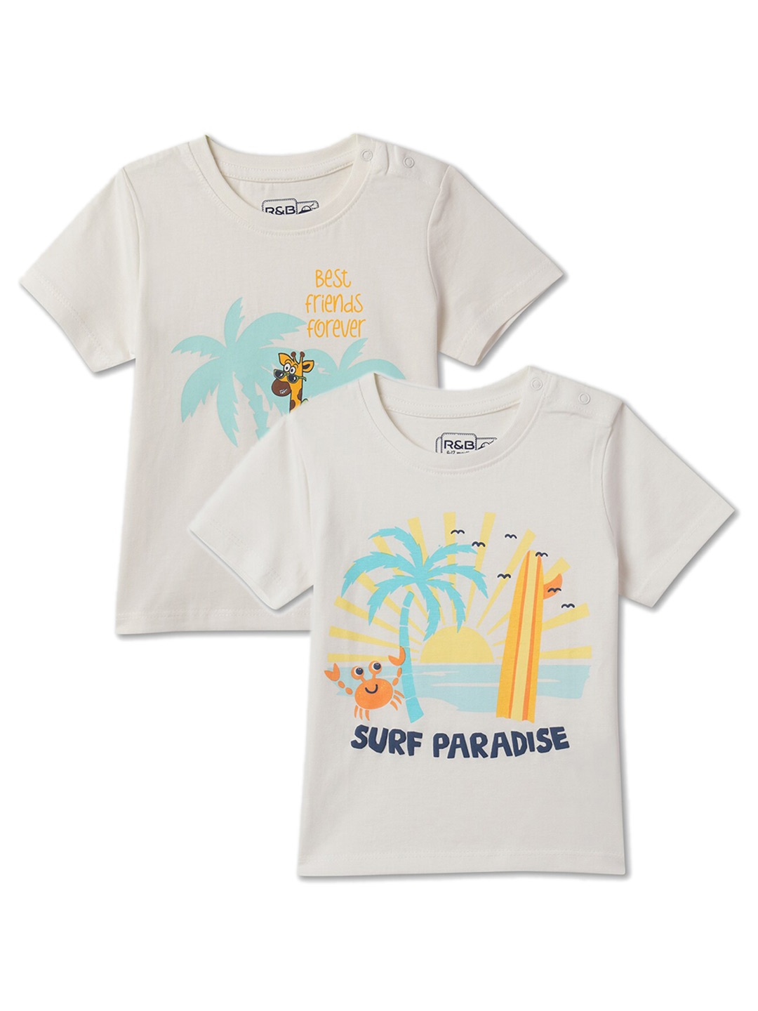 

R&B Boys Pack Of 2 Graphic Printed Round Neck Cotton Casual T-shirt, White