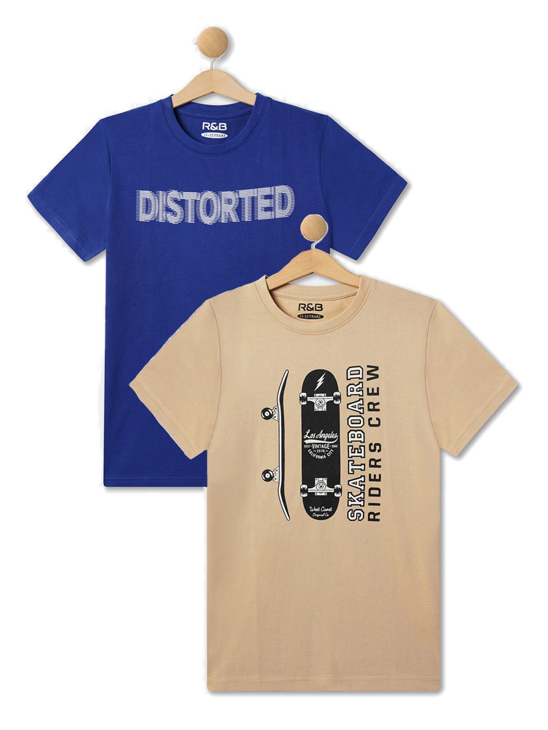 R&B Boys Pack of 2 Typography Printed Cotton Regular Fit T-shirts, Blue