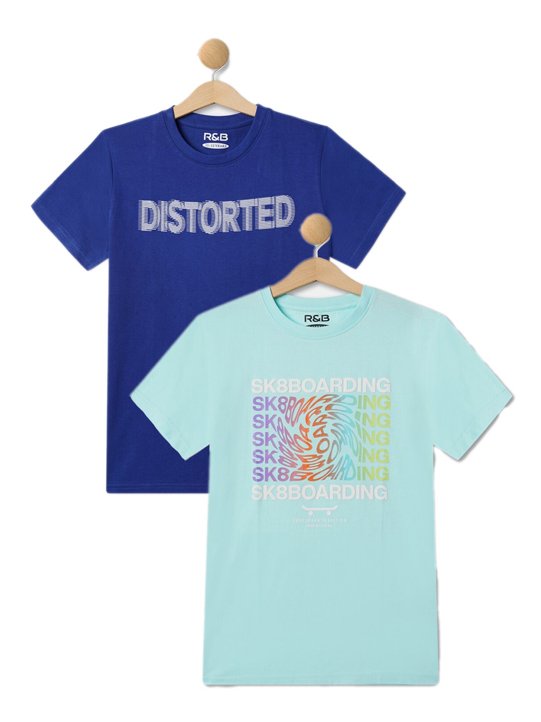 

R&B Boys Pack Of 2 Typography Printed Cotton T-shirts, Blue