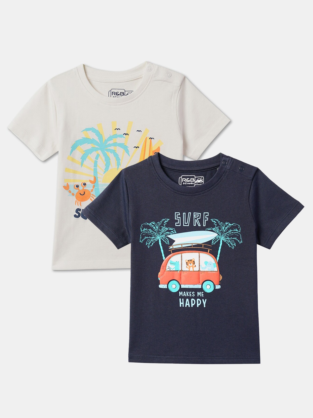

R&B Boys Pack of 2 Graphic Printed T-shirt, Grey