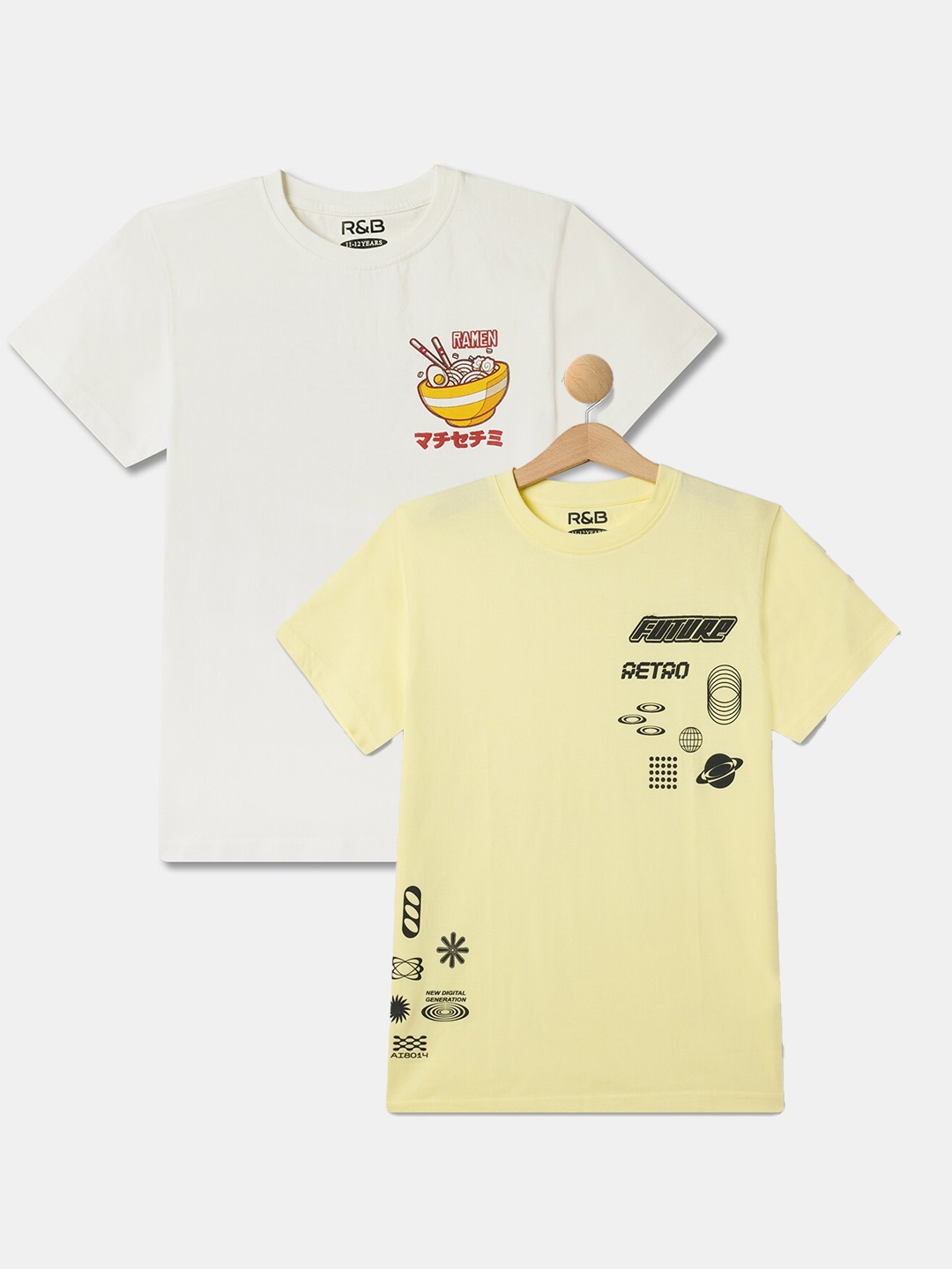 

R&B Boys Pack Of 2 Round Neck Graphic Printed Cotton T-shirt, Multi