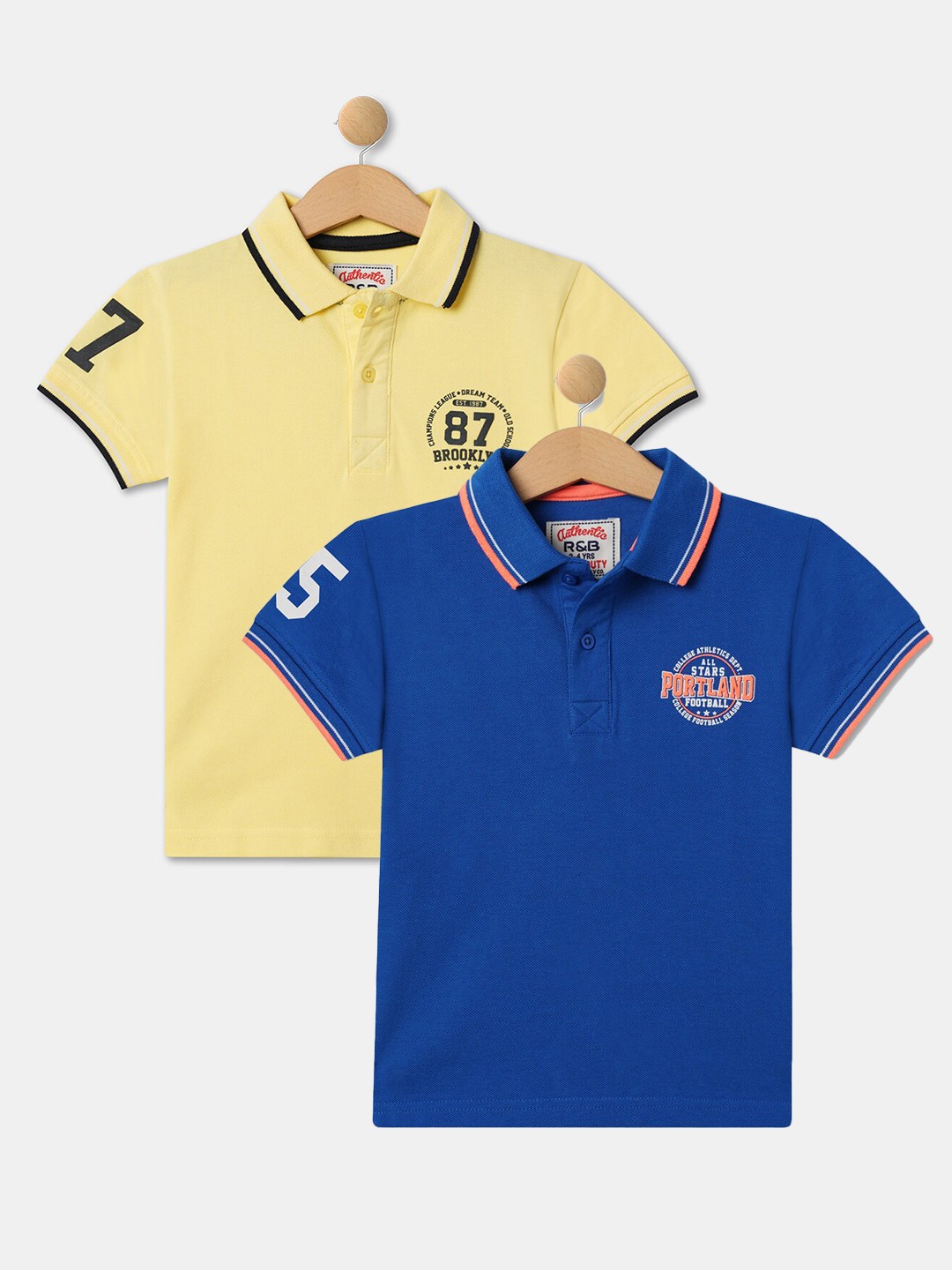 

R&B Boys Pack Of 2 Typography Printed Polo Collar Cotton Casual T-shirt, Yellow