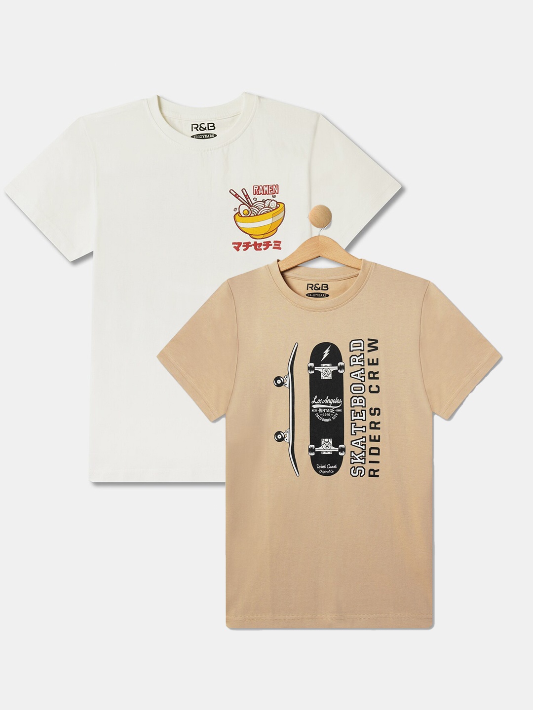 

R&B Boys Pack Of 2 Graphic Printed Cotton T-shirts, White