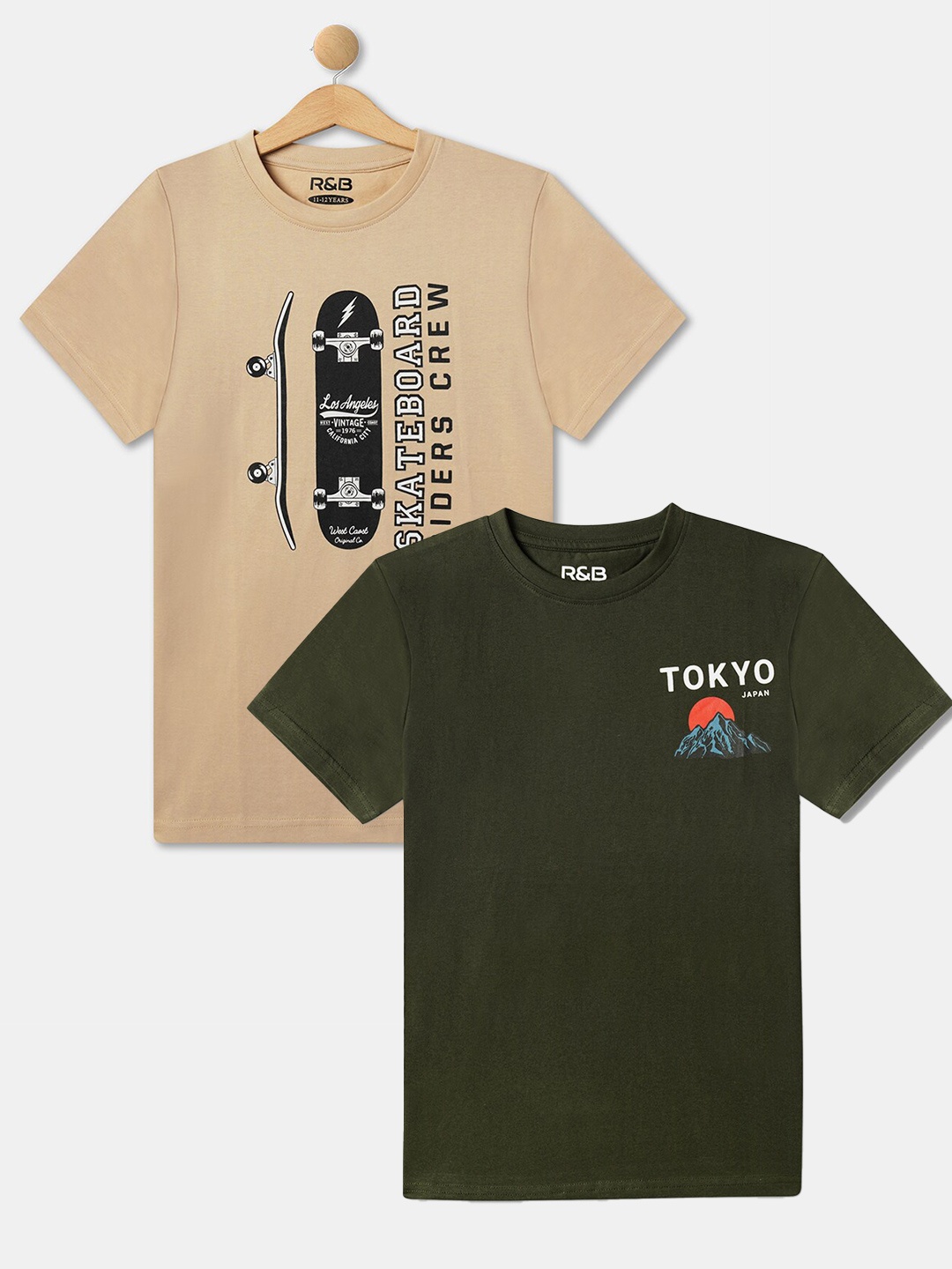 

R&B Boys Pack of 2 Typography Printed Cotton T-shirt, Cream