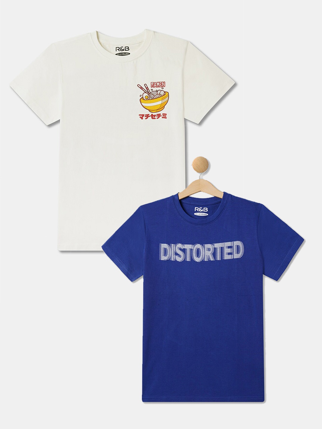 

R&B Boys Pack of 2 Round Neck Typography Printed Cotton Regular Fit T-shirts, White