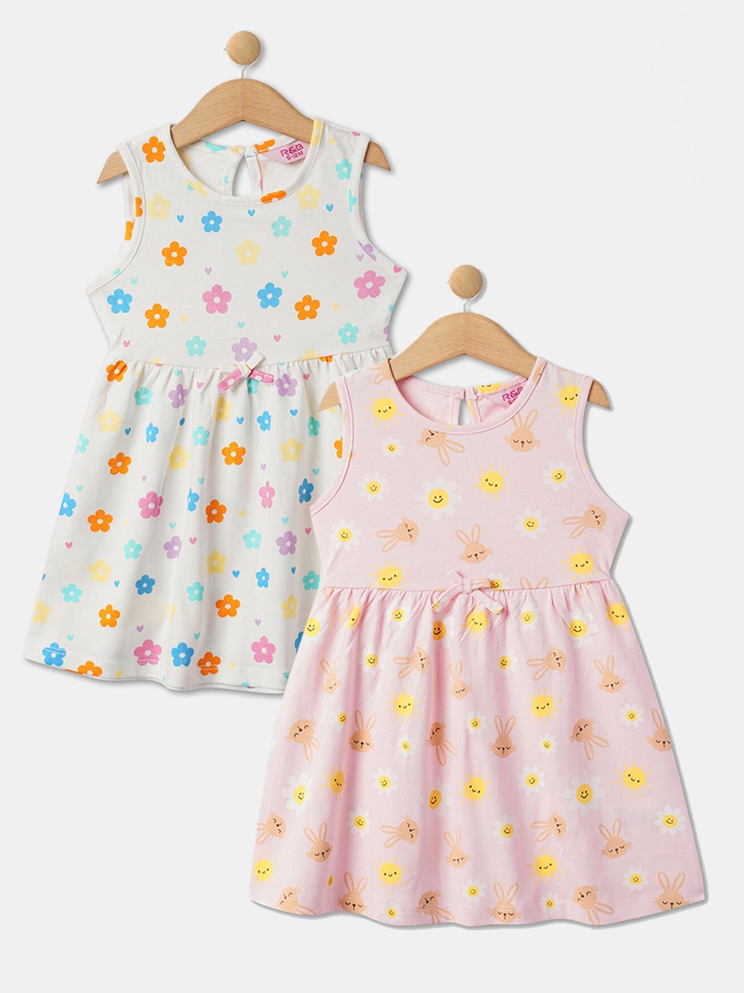 

R&B Girls Pack Of 2 Printed Fit & Flare Dresses, White