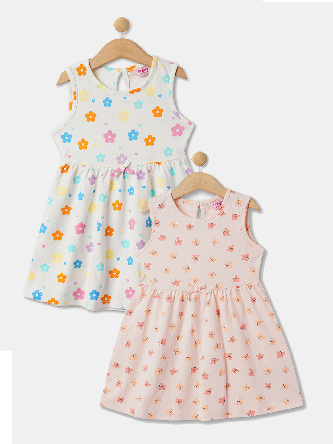 

R&B Girls Pack Of 2 Printed Fit & Flare Dresses, White