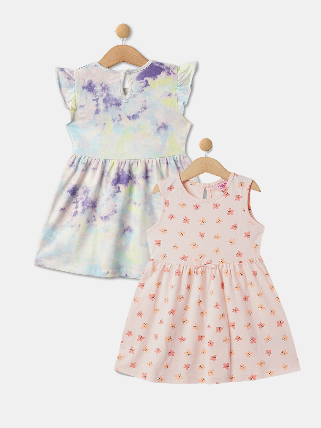 

R&B Girls Pack Of 2 Printed Fit & Flare Dresses, White