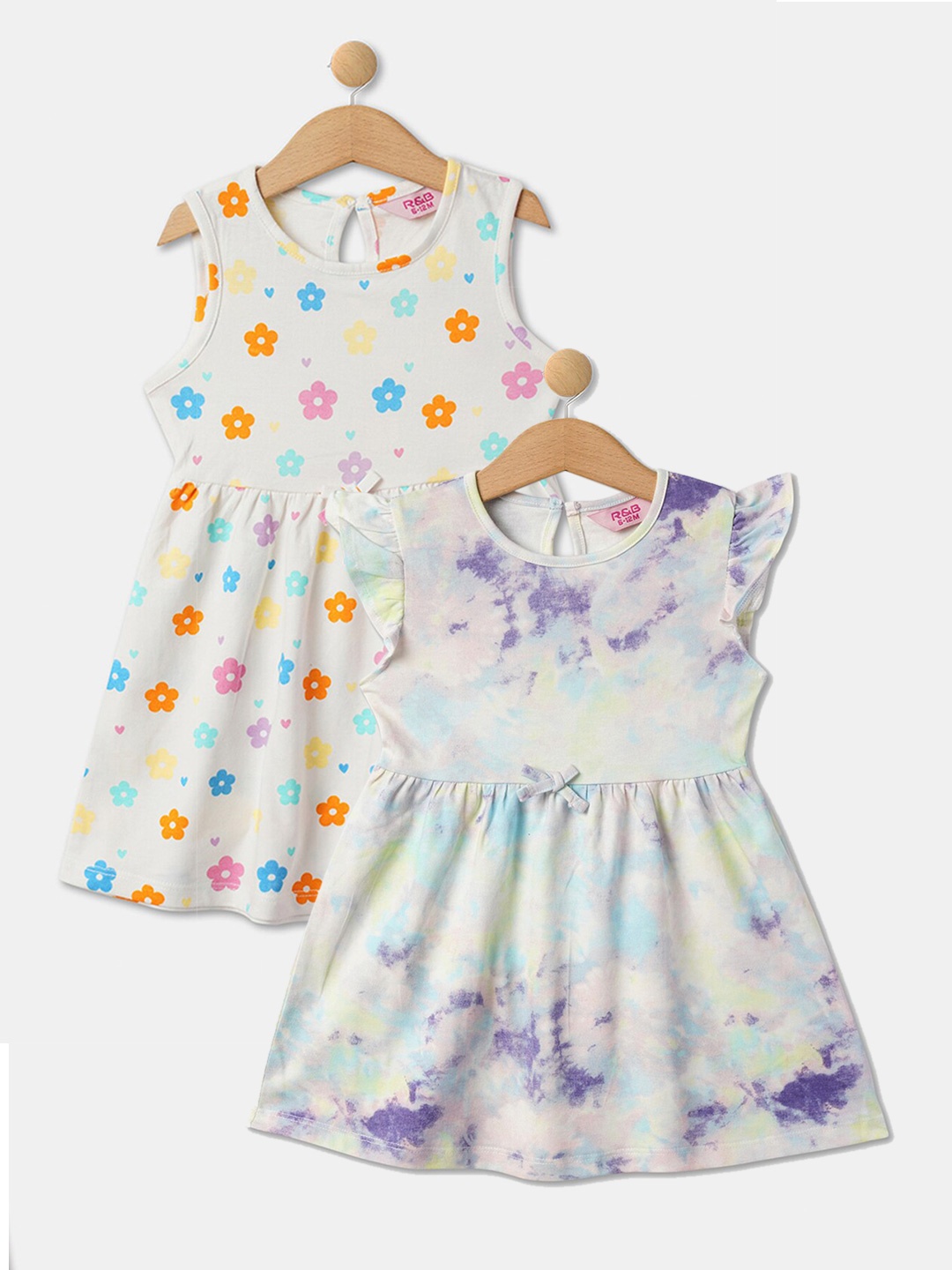 

R&B Girls Pack Of 2 Printed Fit & Flare Dresses, White