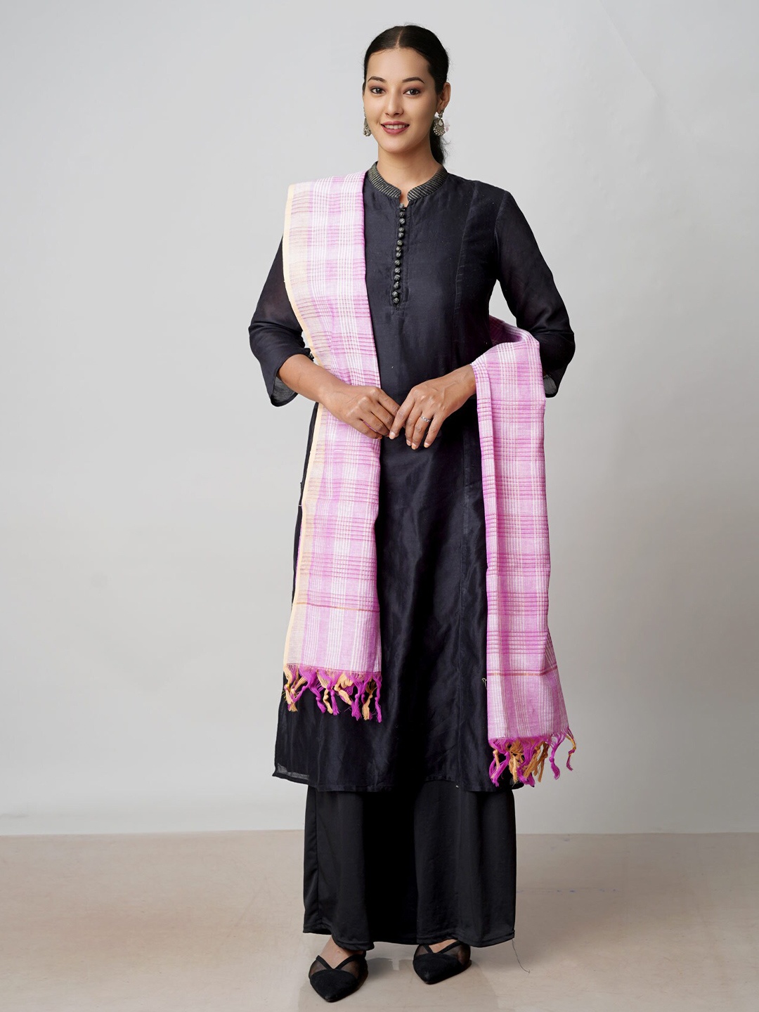 

Unnati Silks Checked Pure Cotton Dupatta with Zari, Purple