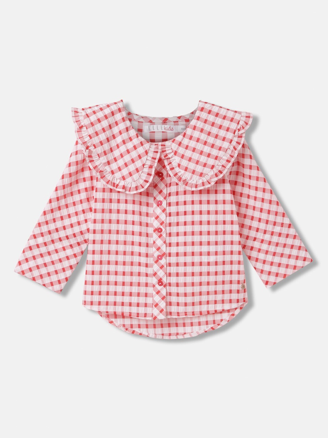 

ELLE Girls Checked Peter Pan Collar Cotton Shirt Style Top, Red