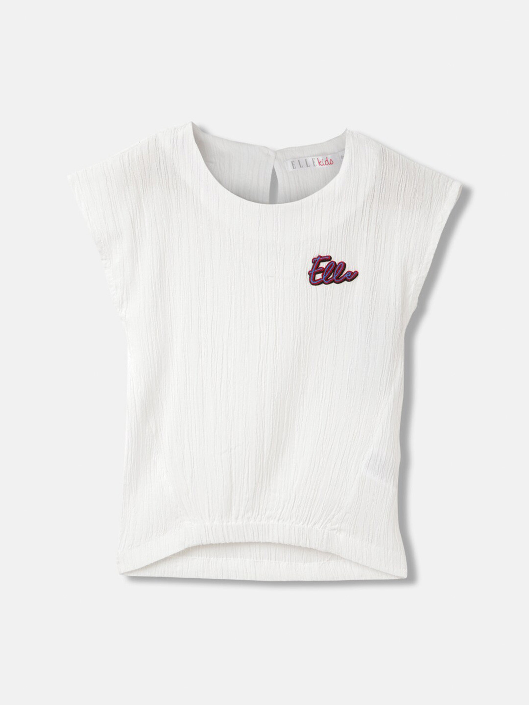 

ELLE Girls Round Neck Cotton Short Sleeves Top, White
