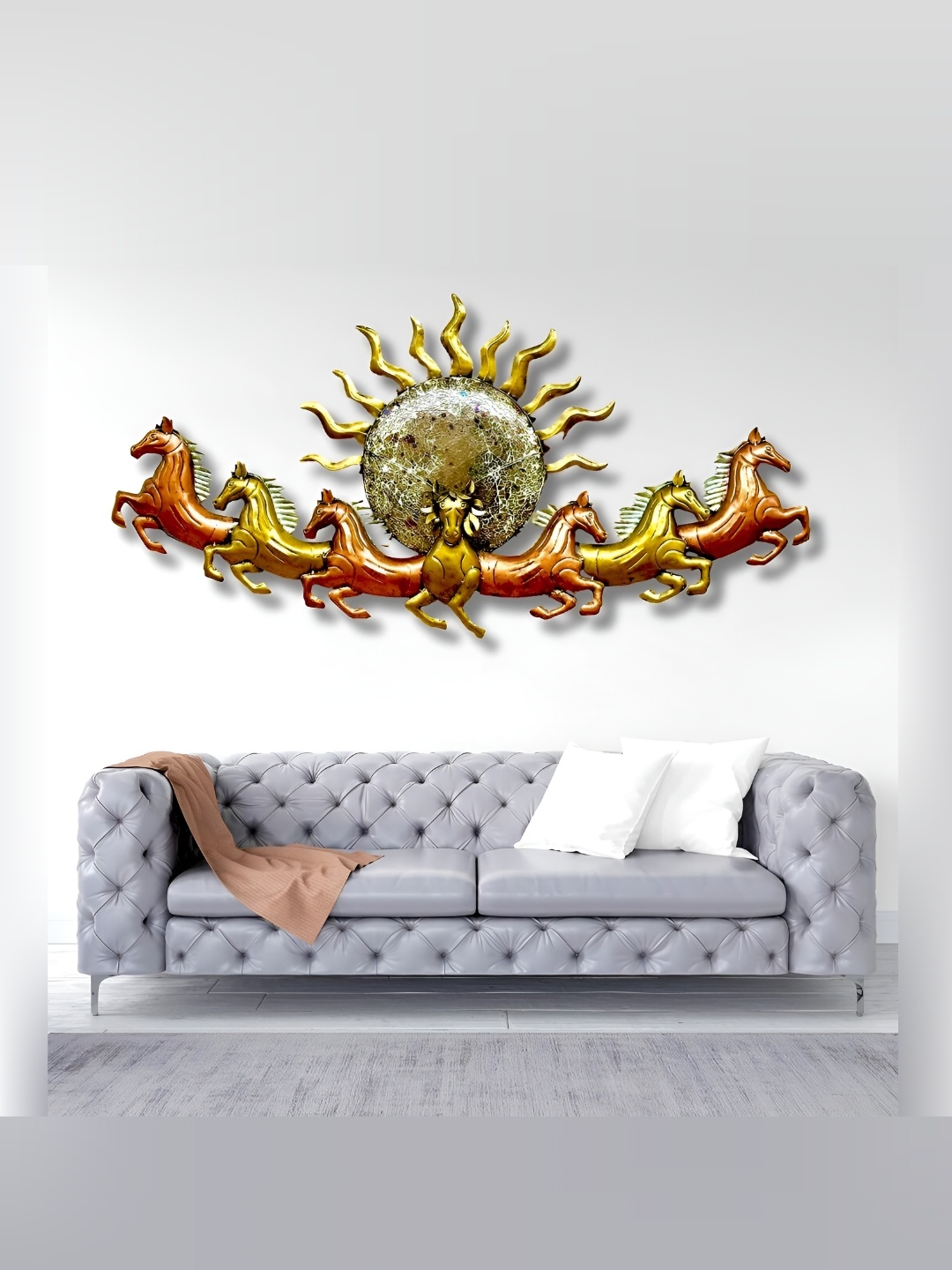 

RSN Gold Toned Running 7 Horse With LED Light Wall Hanging