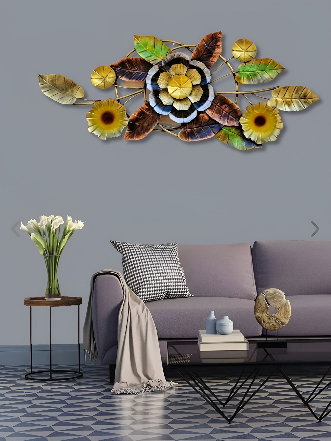 

RSN Gold Toned & Green Leaf Flower Hanging Wall Decor