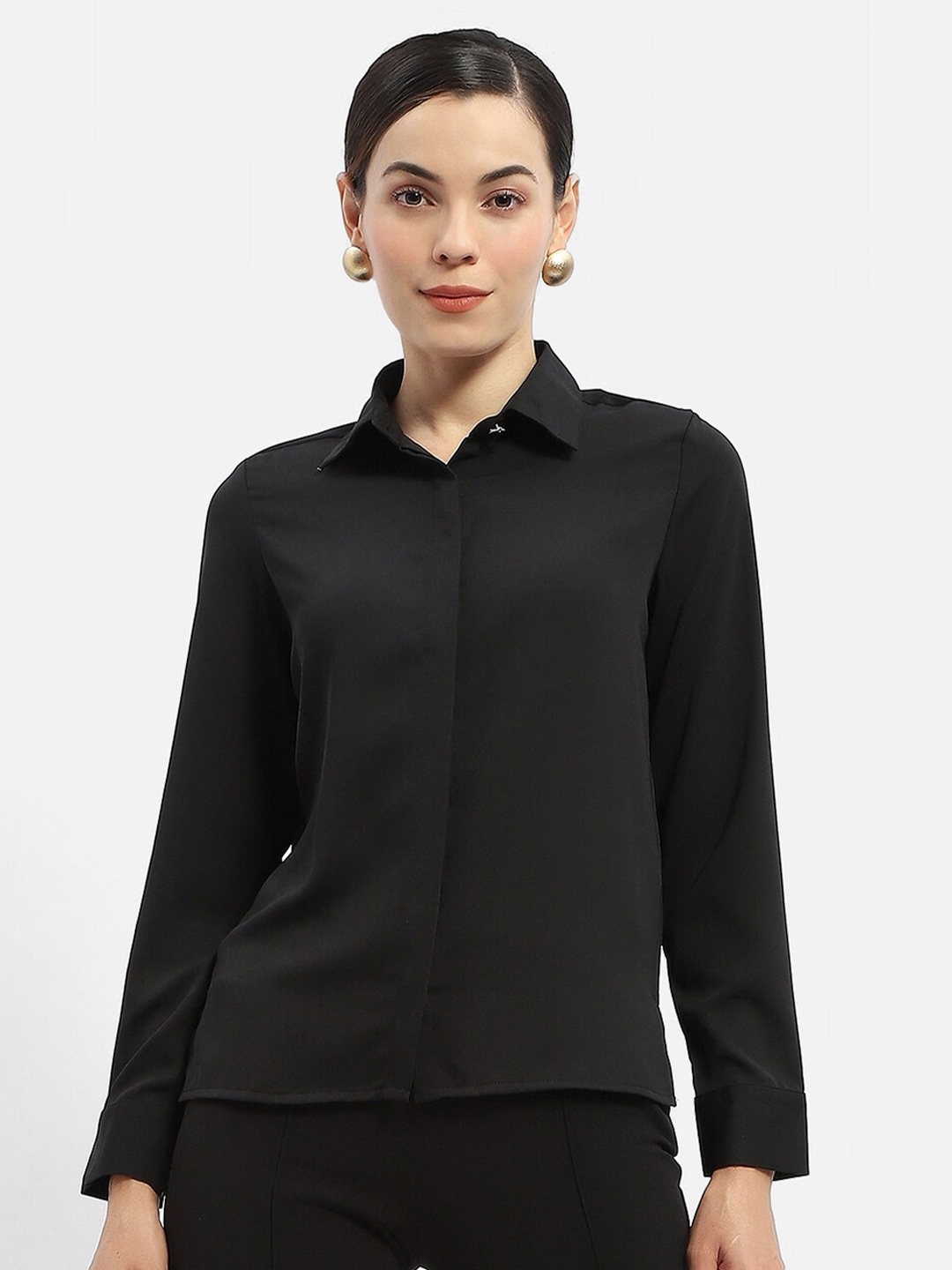

Madame Spread Collar Casual Shirt, Black