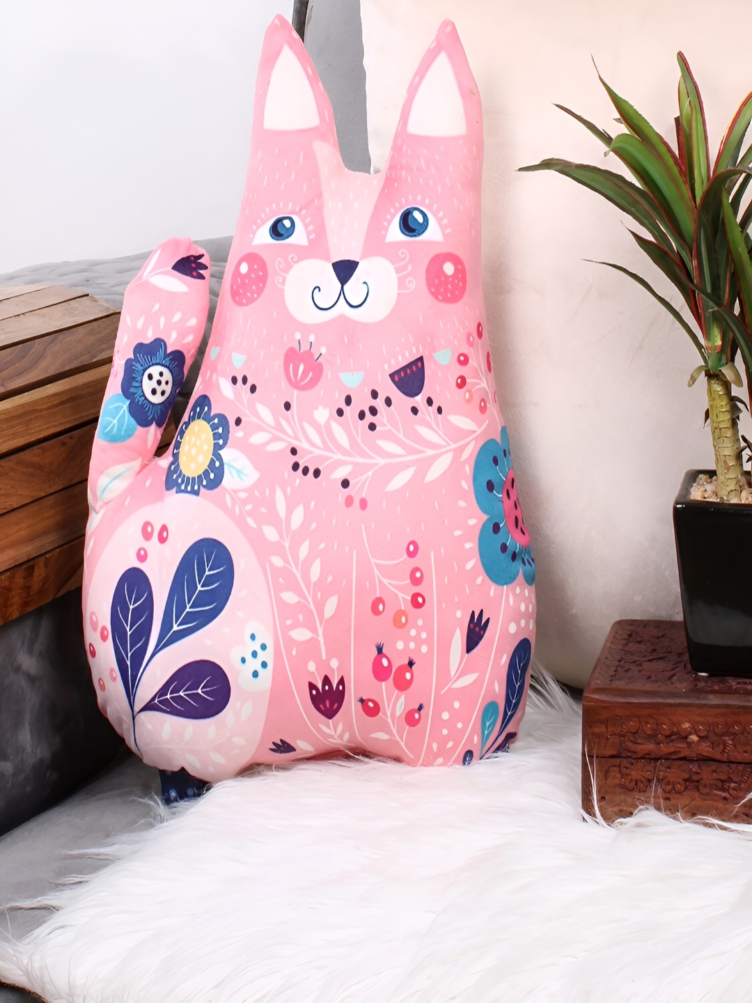 STITCHNEST Pink Printed Pre-Filled Cushion