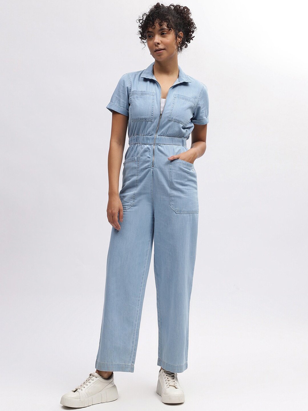 

ELLE Pure Cotton Basic Denim Jumpsuit, Blue