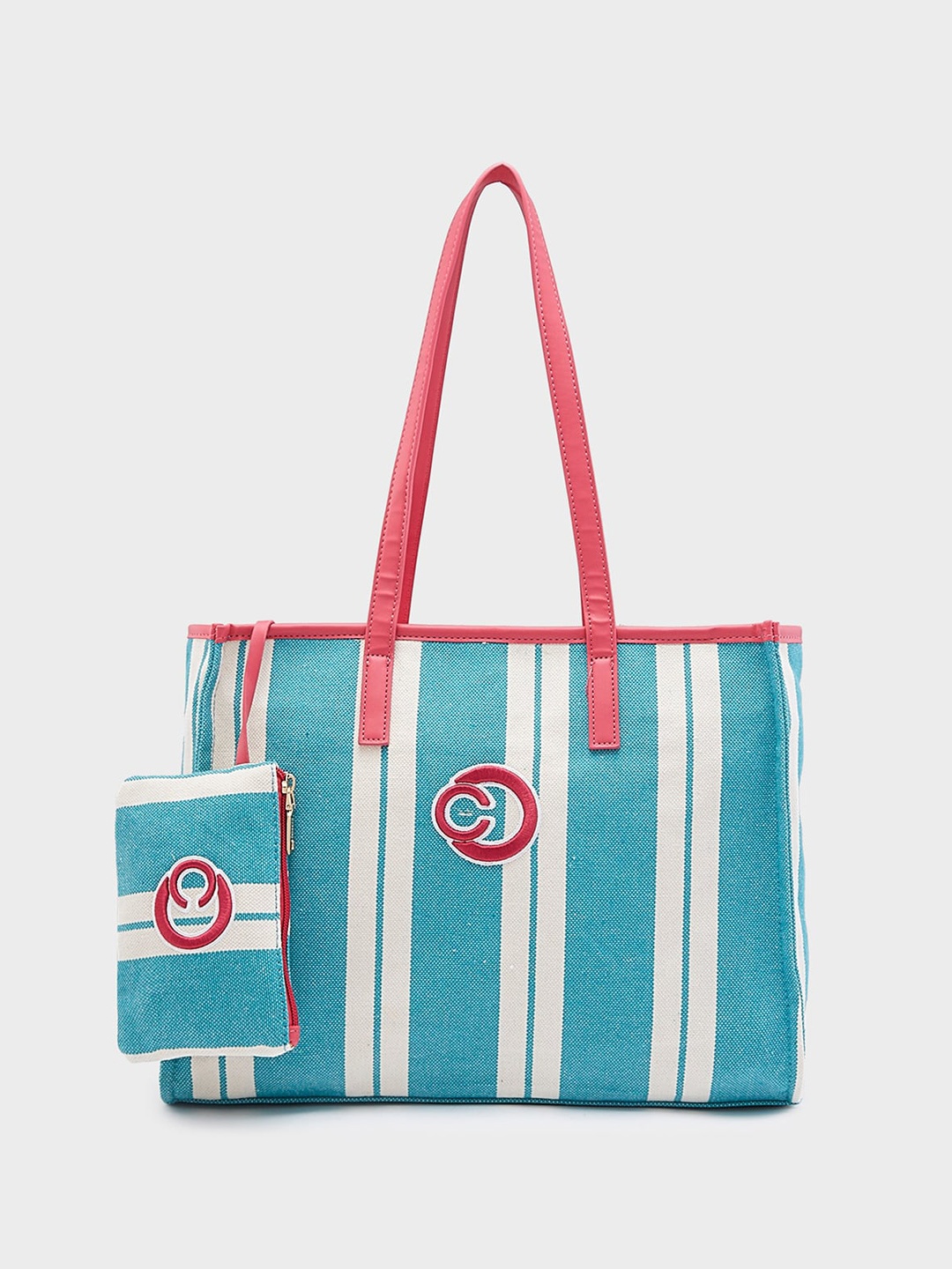 Caprese Striped Cotton Canvas Oversized Shopper Tote Bag, Sea green