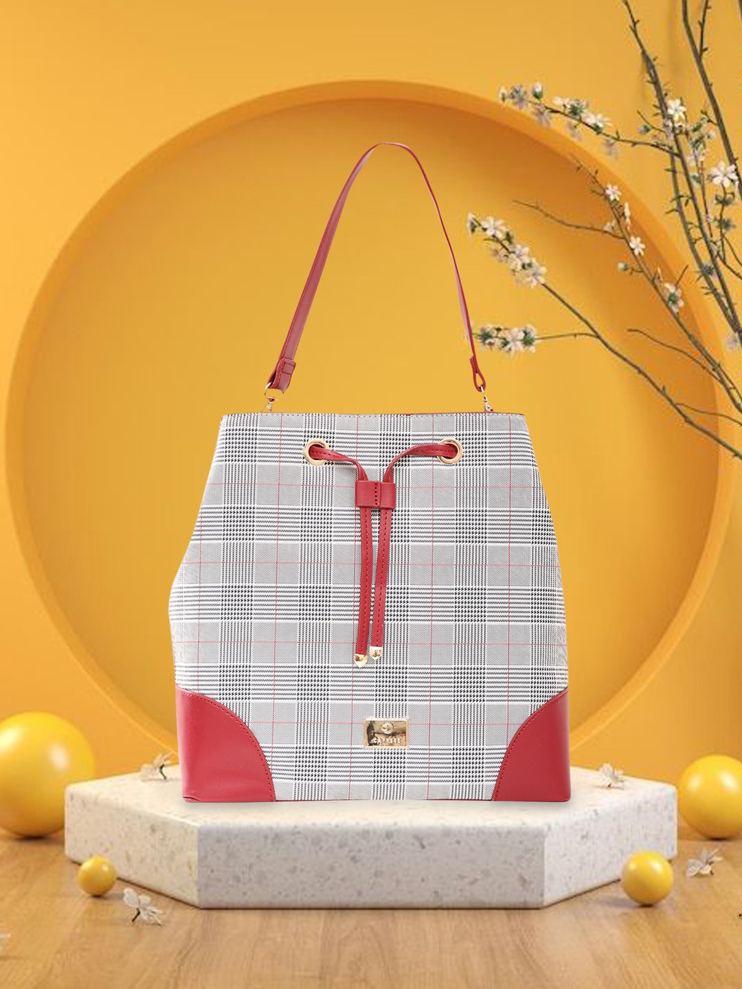 

Caprese Checked Structured Shoulder Bag, Red