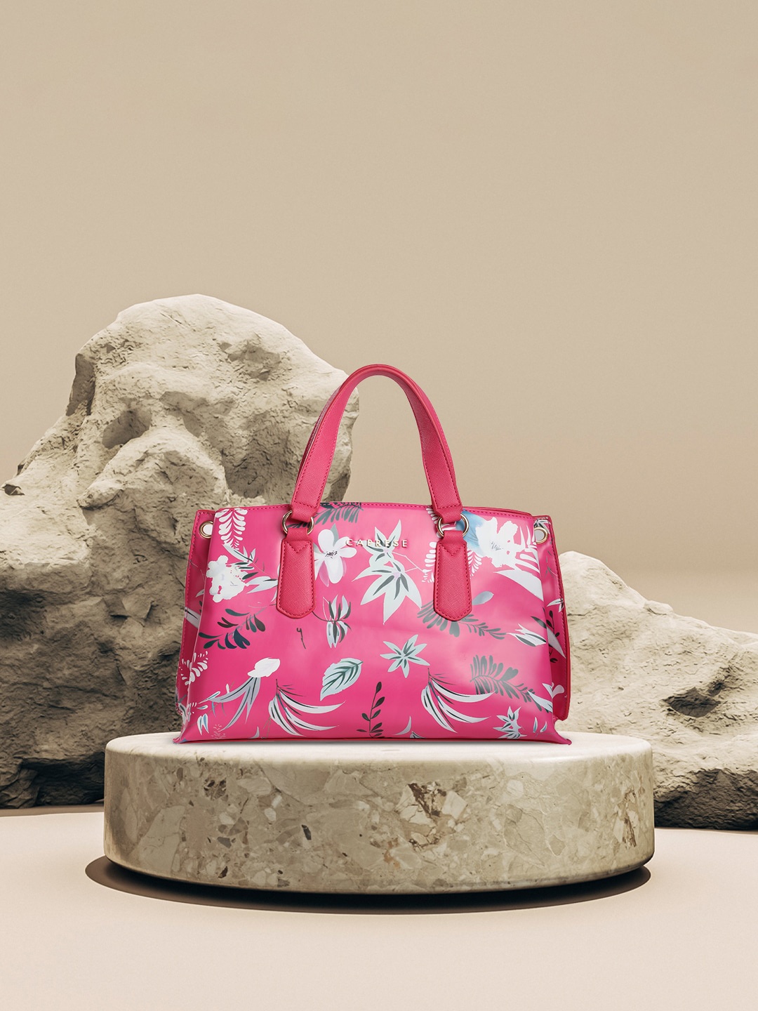 

Caprese Floral Printed Structured Handheld Bag, Pink