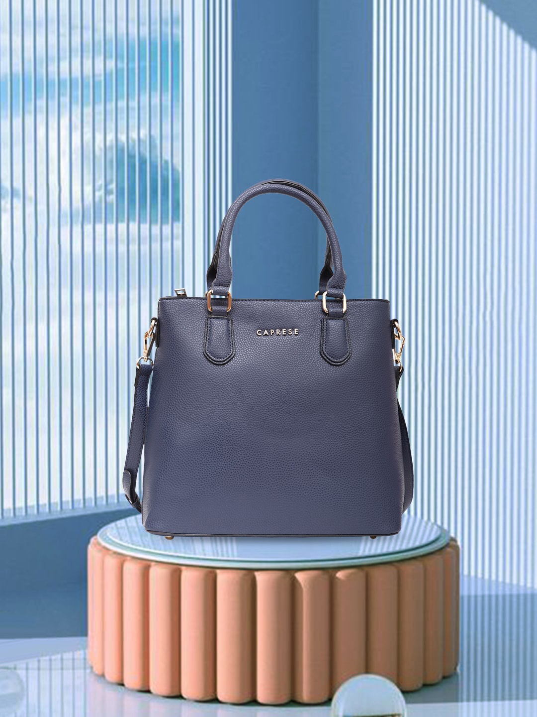 

Caprese Textured Leather Swagger Handheld Bag, Navy blue