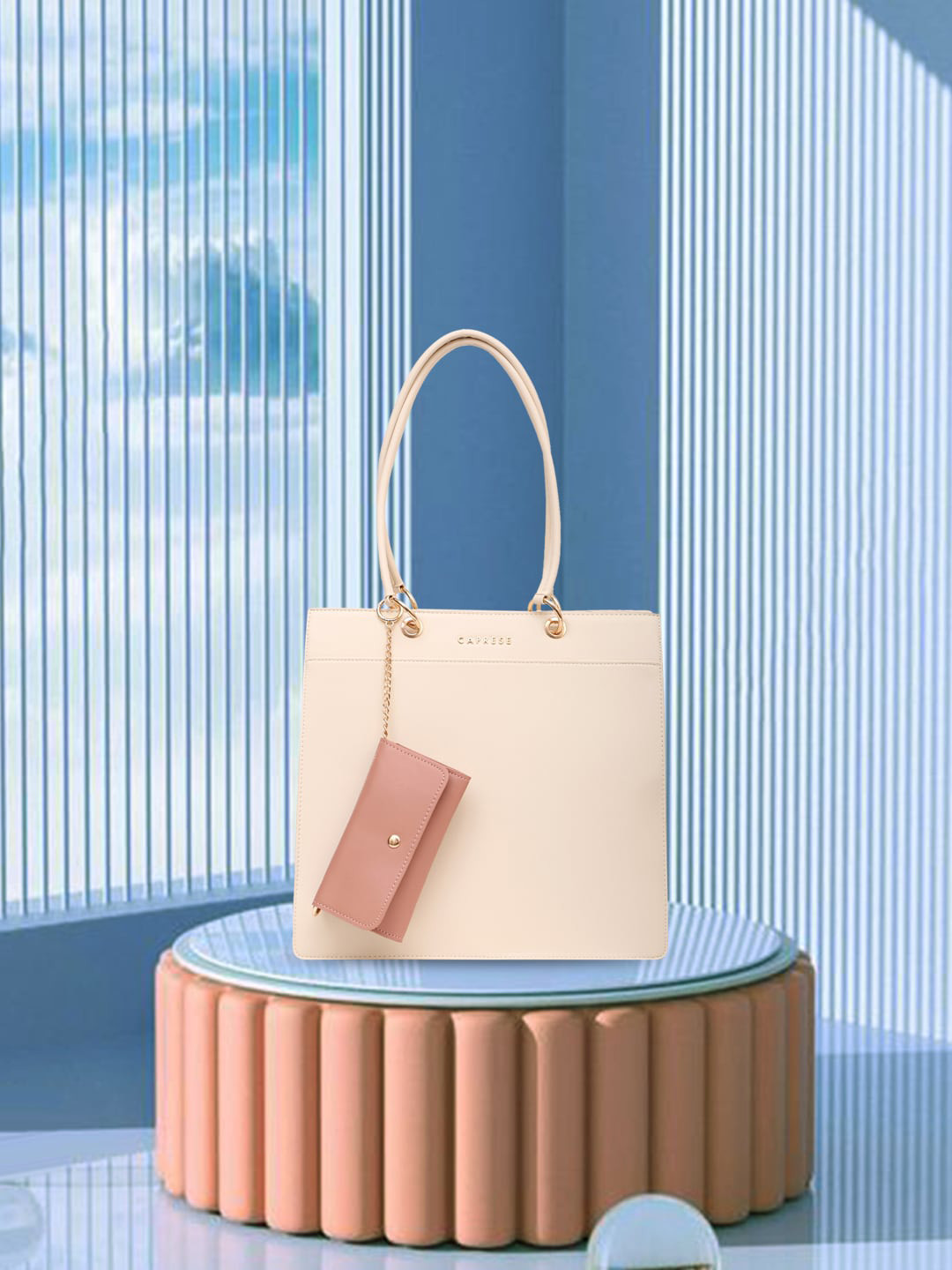 

Caprese Structured Handheld Bag With Pouch, Beige