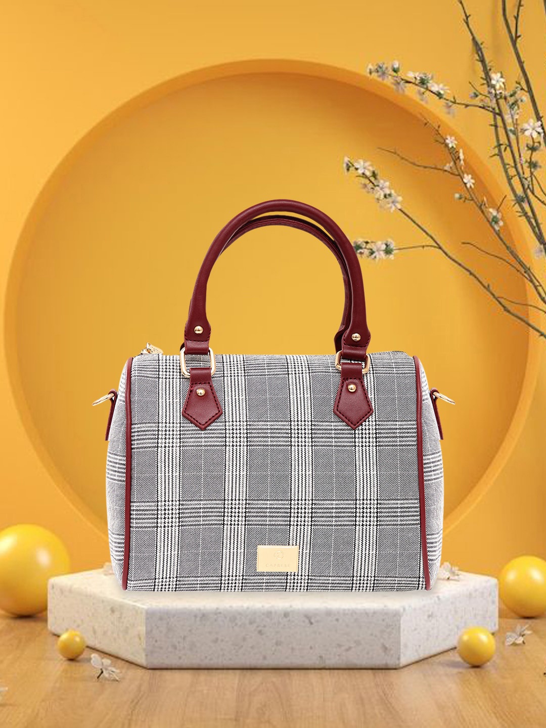 

Caprese Checked Structured Handheld Bag, Grey