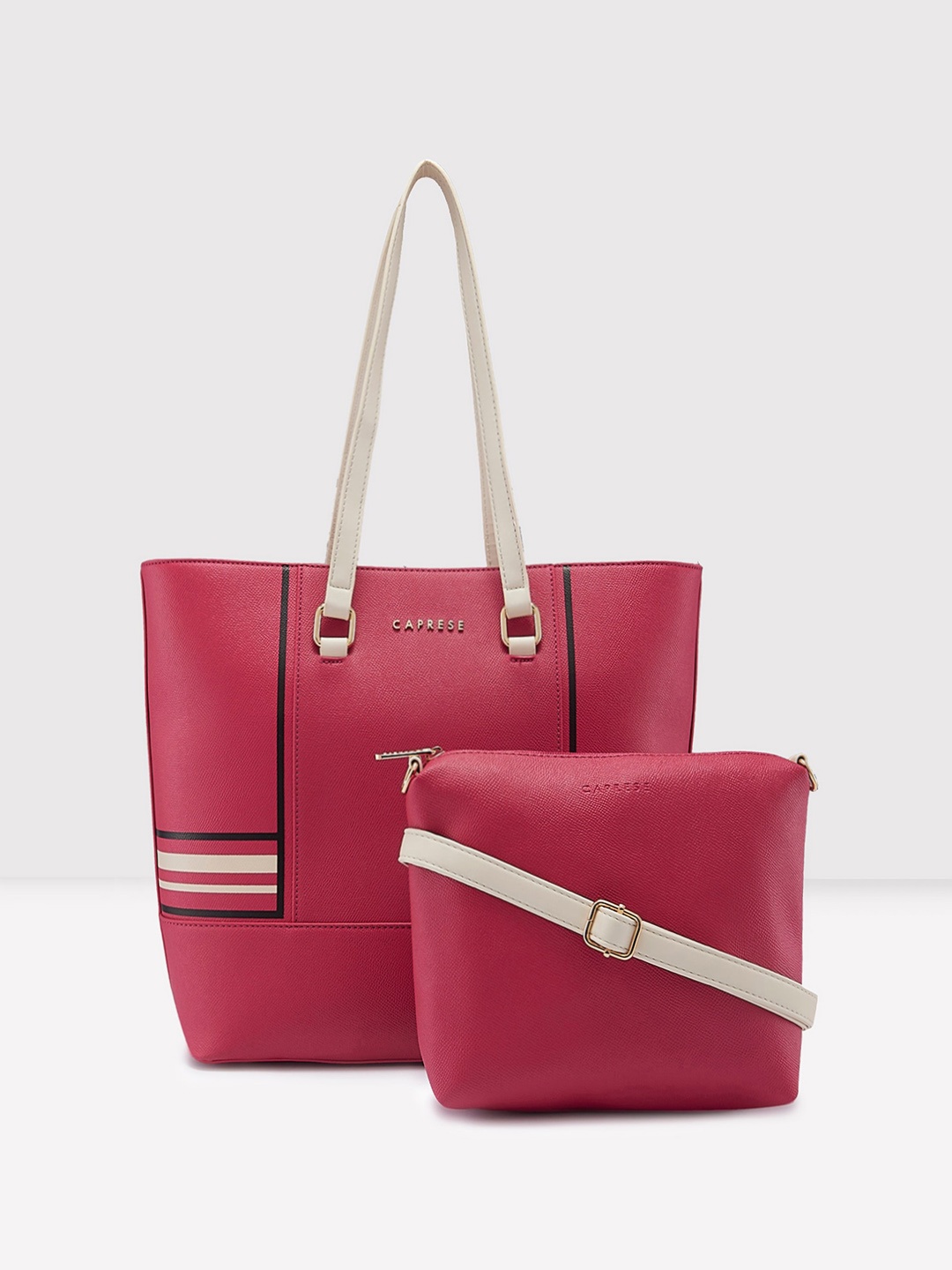 

Caprese Textured Structured Shoulder Bag With Pouch, Pink