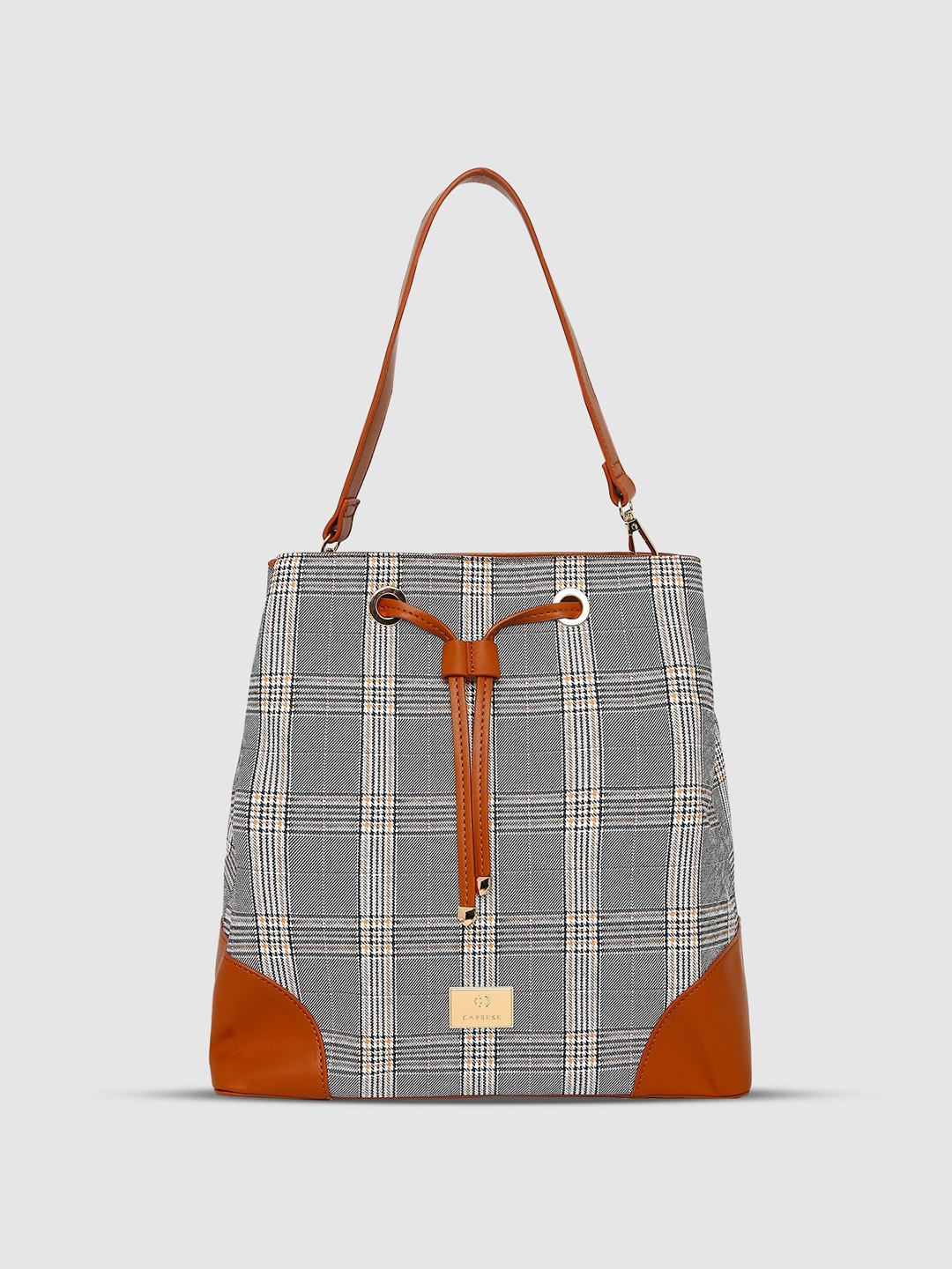 

Caprese Checked PU Half Moon Shoulder Bag with, Tan