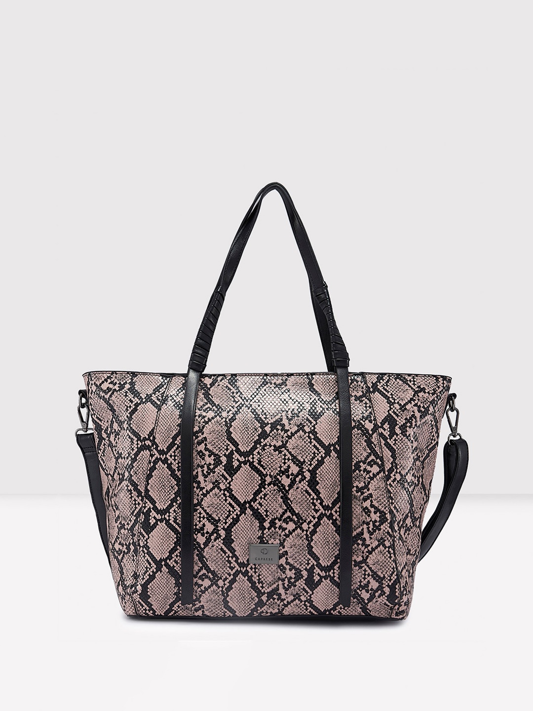 

Caprese Animal Printed PU Structured Handheld Bag, Pink