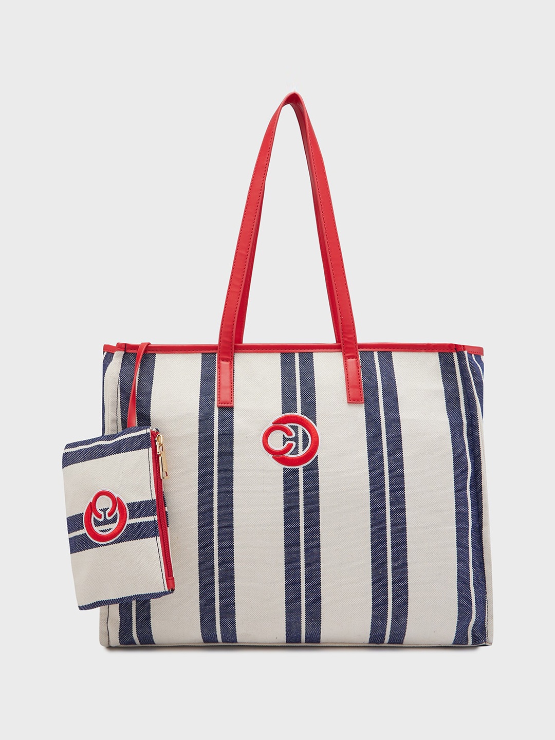 

Caprese Striped Oversized Shopper Shoulder Bag With Pouch, Blue