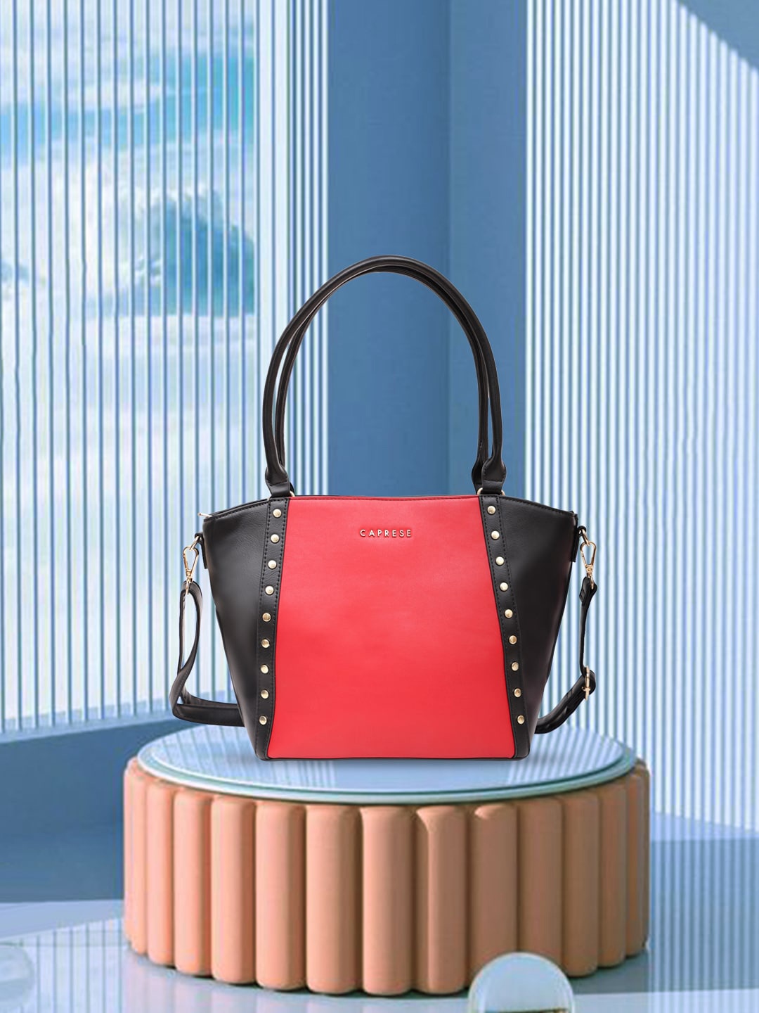 

Caprese Colourblocked Structured Handheld Bag, Red