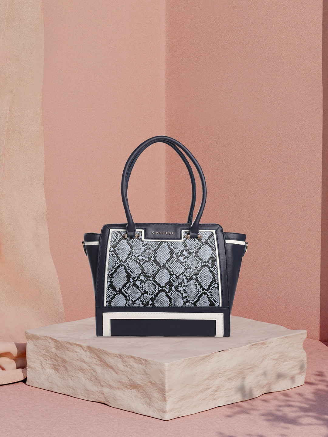 

Caprese Animal Textured Structured Handheld Bag, Navy blue