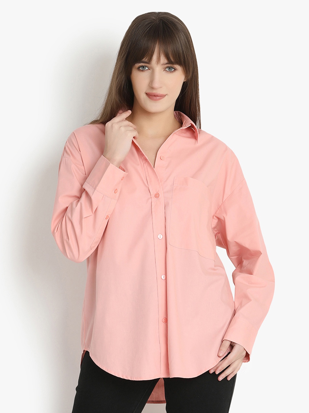 

putsum Classic Spread Collar Opaque Cotton Oversized Casual Shirt, Pink