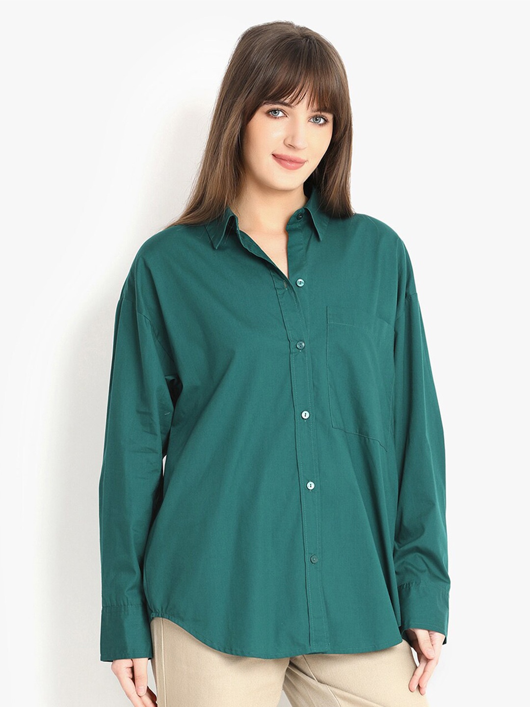 

putsum Classic Spread Collar Oversized Casual Shirt, Green