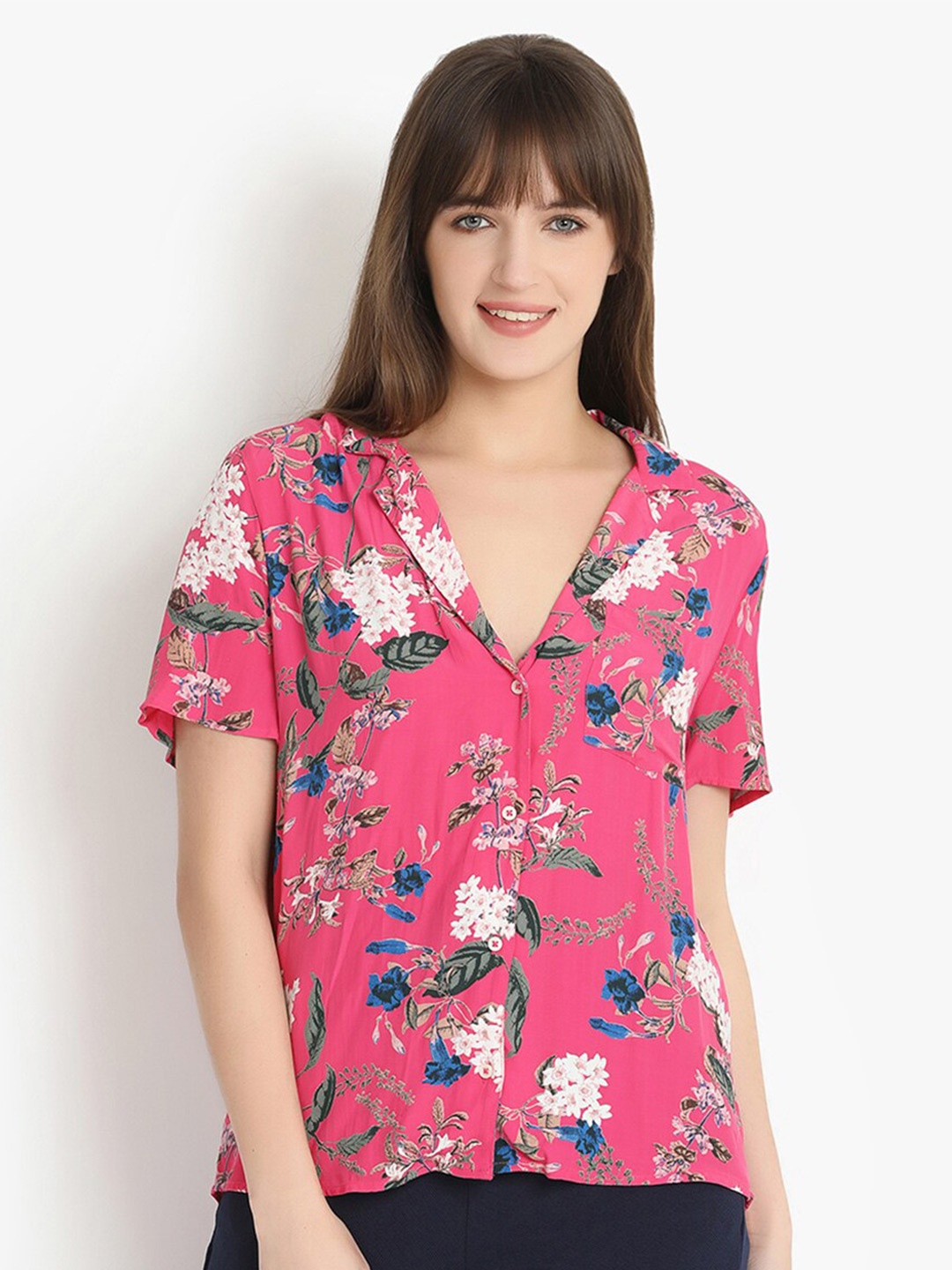 

putsum Classic Floral Printed Casual Shirt, Pink