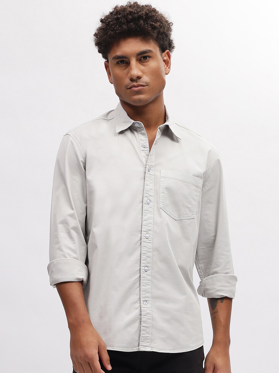 

Iconic Spread Collar Casual Shirt, Grey