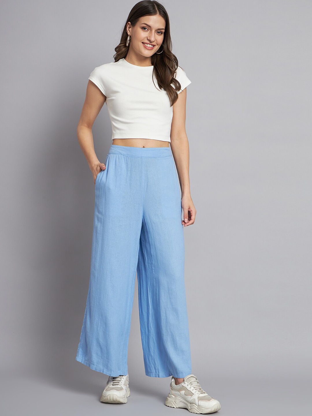 

NoBarr Women Linen Track Pants, Blue