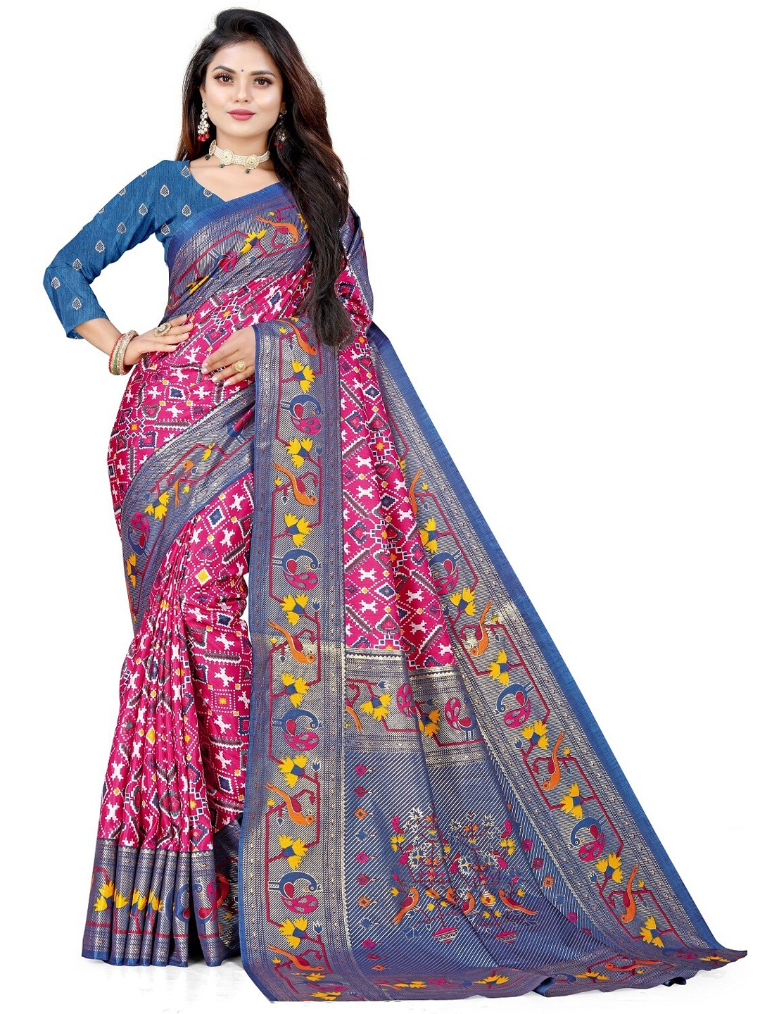 

Pemal Designer Geometric Printed Saree, Pink