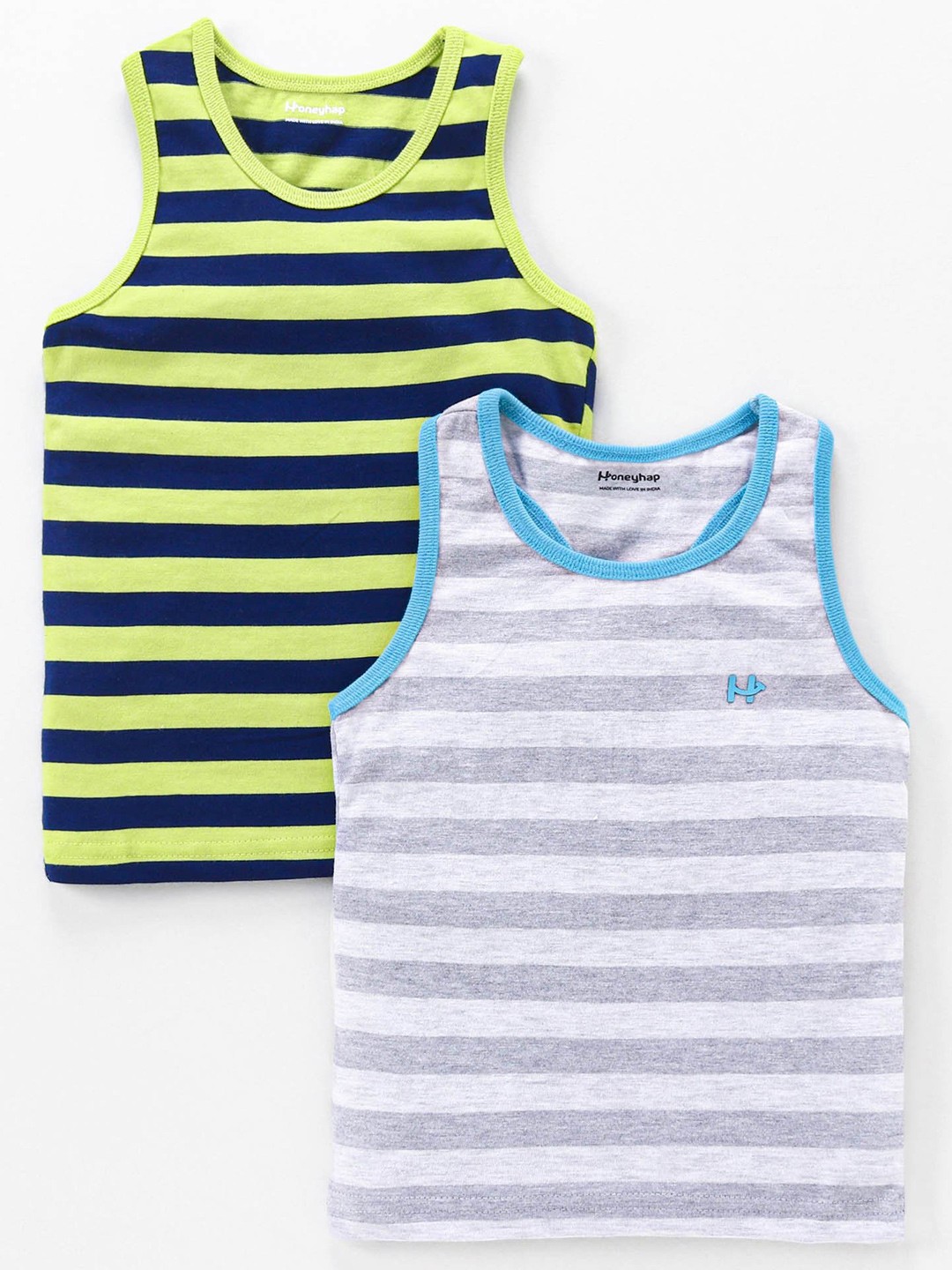 

Honeyhap Boys Pack Of 2 Striped Round Neck T-shirt, Green