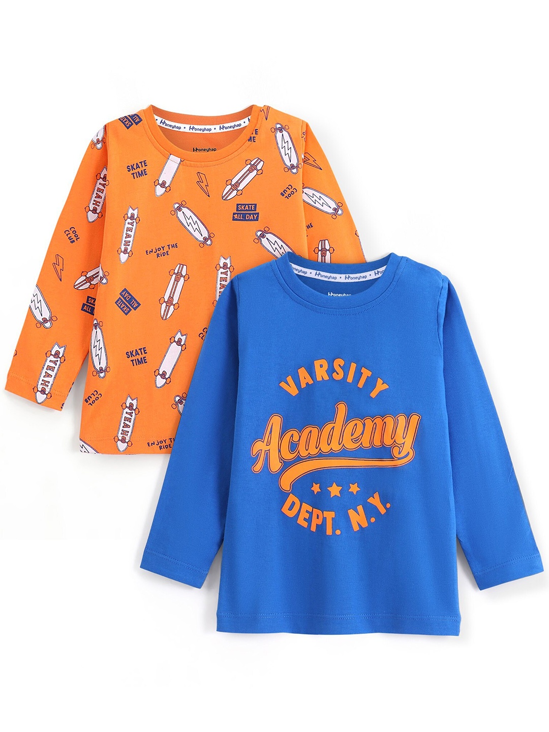

Honeyhap Boys Pack Of 2 Typography Printed T-shirt, Orange