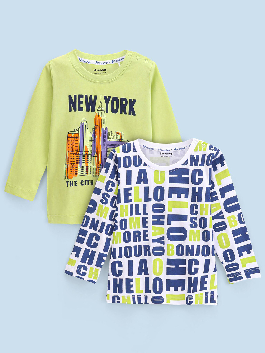 

Honeyhap Boys Pack Of 2 Typography Printed T-shirt, Blue