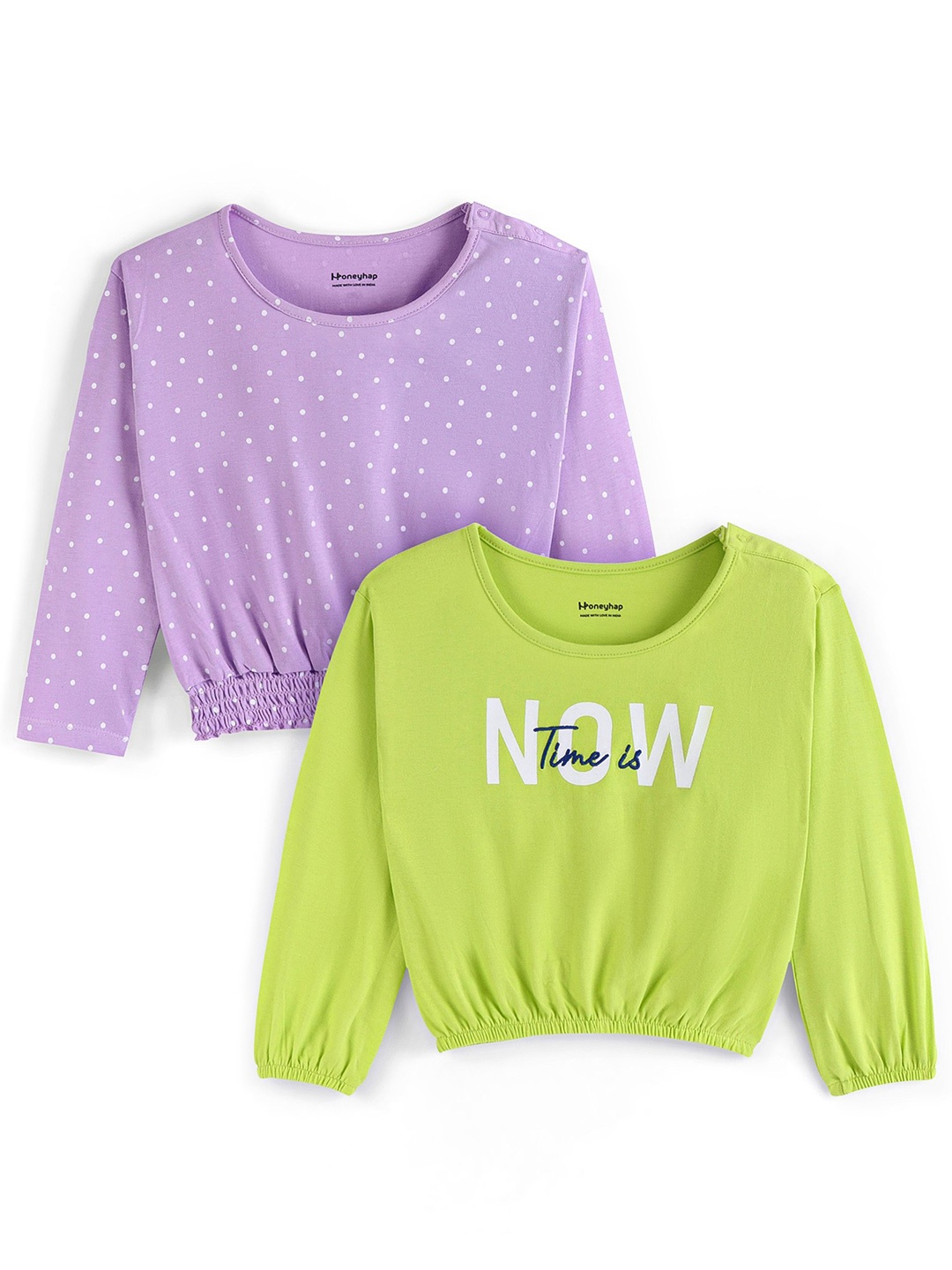 

Honeyhap Girls Pack Of 2 Printed Round Neck Full Sleeves T-shirt, Lavender