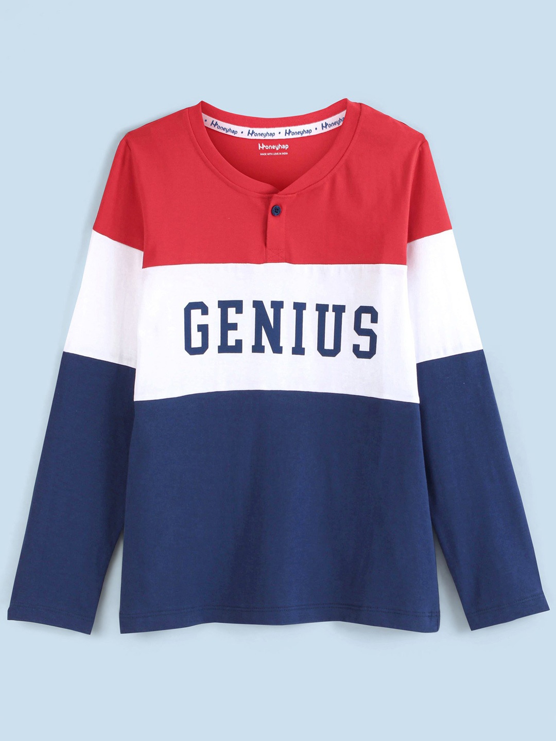 

Honeyhap Boys Colourblocked Bio Finish Cotton T-shirt, Navy blue