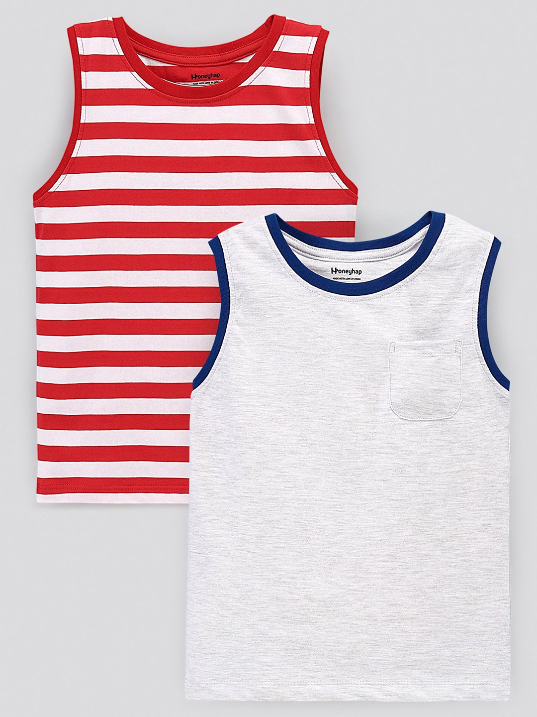 

Honeyhap Boys Pack Of 2 Striped Round Neck T-shirt, Red